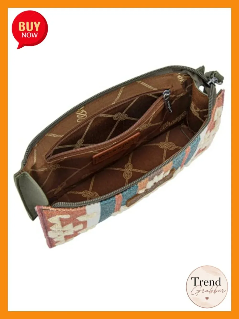 Western Wristlet Wallet with Aztec Print and Multiple Card Slots